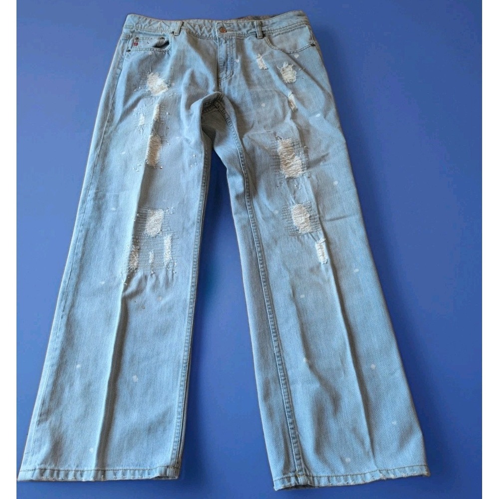 Seven7 Jeans Womens 18M Blue Wide Leg Cotton Denim High‎ Rise Distressed Bling